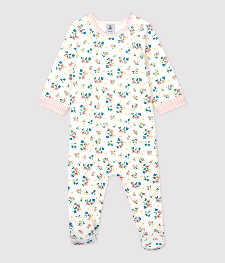 Baby-Strampler aus Doppeljersey mit Rei&szlig;verschluss und Blumenmuster f&uuml;r M&auml;dchen weiss/vielfarbig