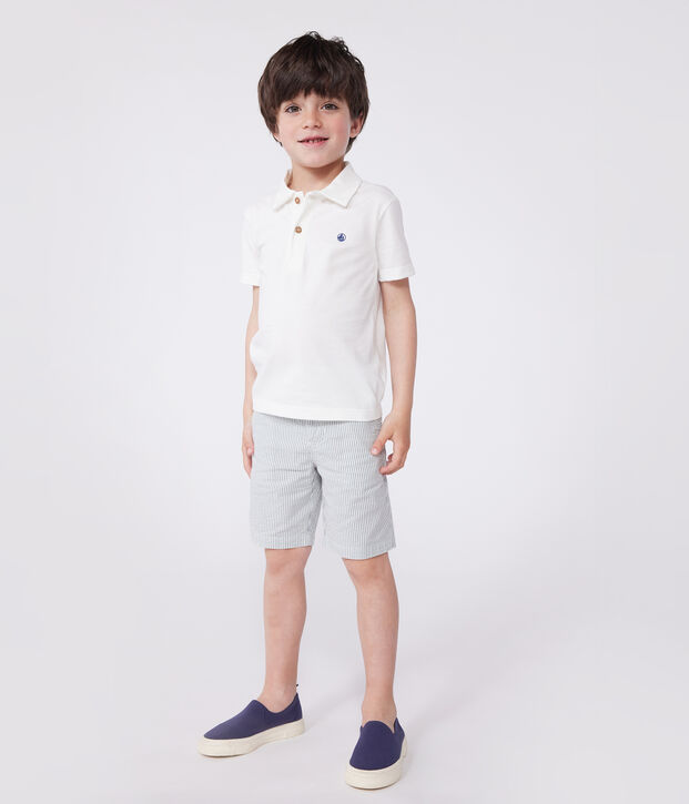Kurz&auml;rmeliges Kinder-Poloshirt aus einfarbiger Baumwolle weiss