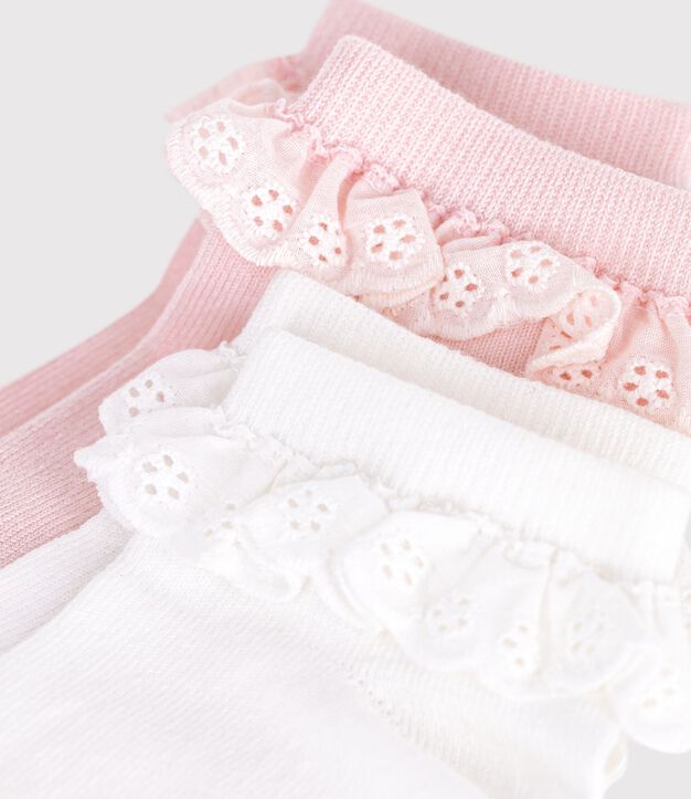 2 Paar Kinder-Socken aus Baumwolle mit R&uuml;schen vielfarbig