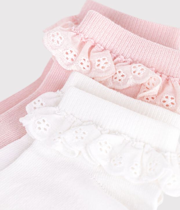 2 Paar Kinder-Socken aus Baumwolle mit R&uuml;schen vielfarbig