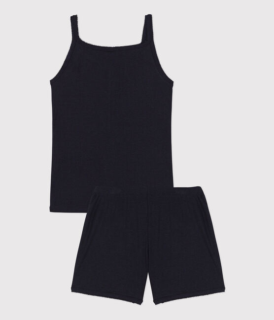 Kurzpyjama mit Spaghetti-Top aus Baumwolle und Lyocell für Damen blau SMOKING
