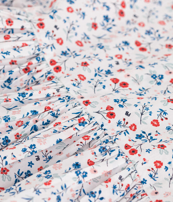 Kurzärmeliges Kinder-Kleid aus Baumwolle mit Blümchen weiss MARSHMALLOW/weiss MULTICO