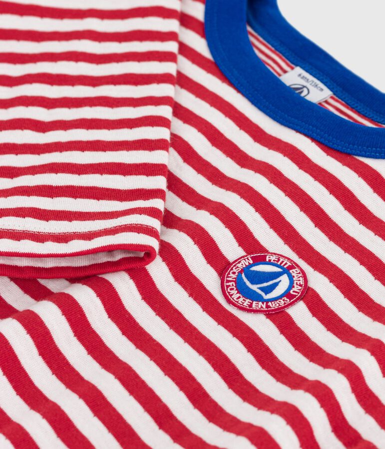 Lang&auml;rmeliges Kinder-T-Shirt aus Baumwolle mit Streifen rot/naturfarben