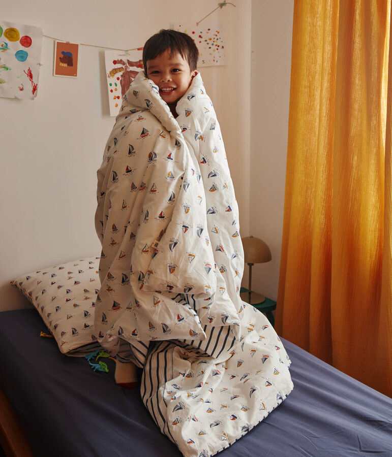 Bett- und Kissenbezug mit Segelbooten f&uuml;r Kinder weiss MARSHMALLOW/blau MEDIEVAL/ MULTICO