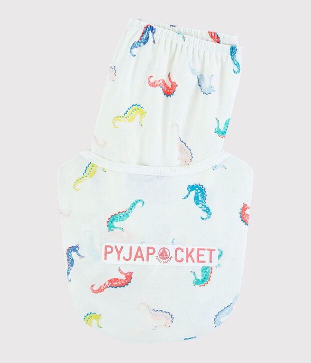 Kinder-Kurzpyjama aus Baumwolle mit Seepferdchenmotiv f&uuml;r M&auml;dchen weiss/vielfarbig