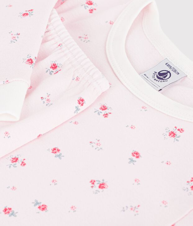 Eng anliegender Kinder-Pyjama aus Baumwolle mit Blumenmotiv rosa/vielfarbig