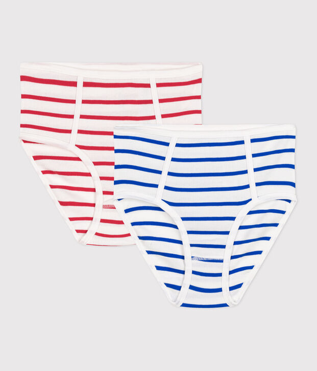 2er-Set Damen-Slips High Waist aus Baumwolle mit Streifen vielfarbig