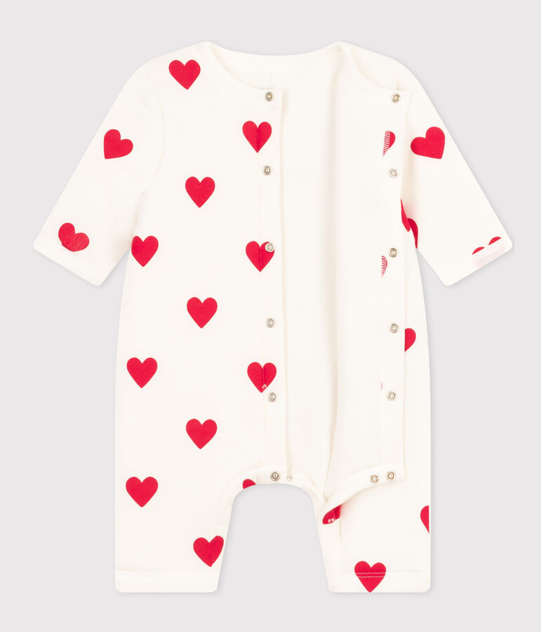 Langer wattierter Baby-Overall aus Baumwolle weiss MARSHMALLOW/rot TERKUIT