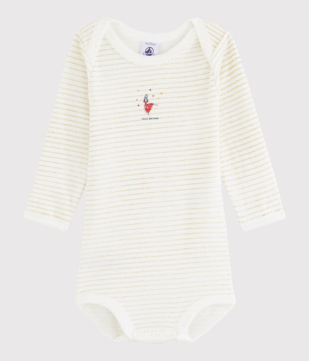 Lang&auml;rmeliger Baby-Body M&auml;dchen weiss/gelb