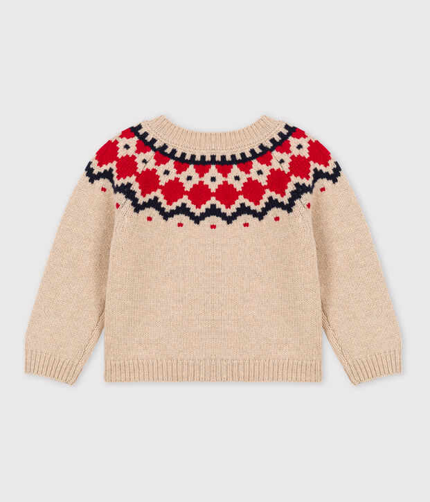 Baby-Cardigan aus Woll-/Baumwollstrick beige/vielfarbig