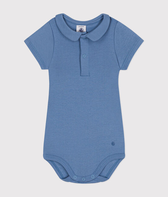 Kurzärmeliger Baby-Body mit Bubikragen aus Baumwolle blau BEACH