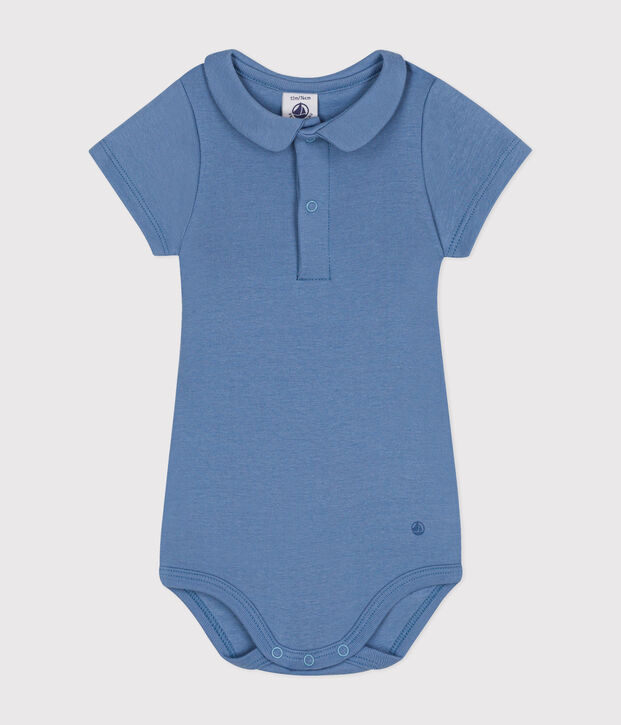Kurz&auml;rmeliger Baby-Body mit Bubikragen aus Baumwolle blau