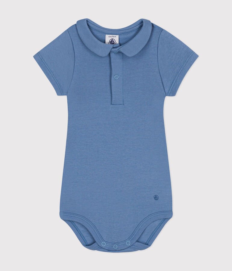 Kurz&auml;rmeliger Baby-Body mit Bubikragen aus Baumwolle blau BEACH