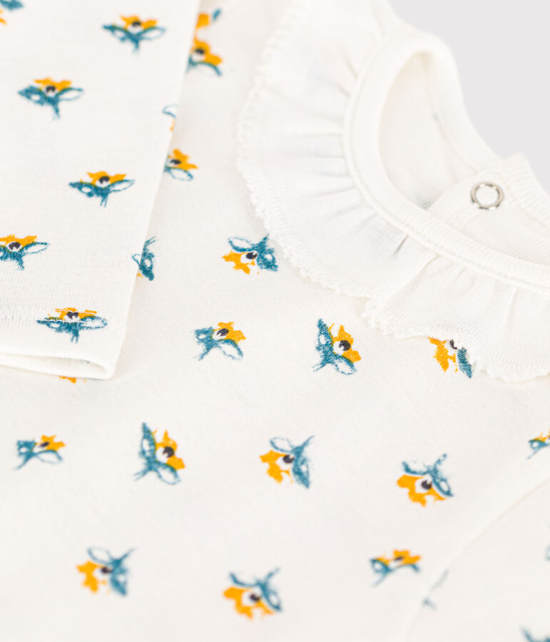 Lang&auml;rmeliger gemusterter Baby-Body aus Baumwolle mit R&uuml;schenkragen weiss/vielfarbig