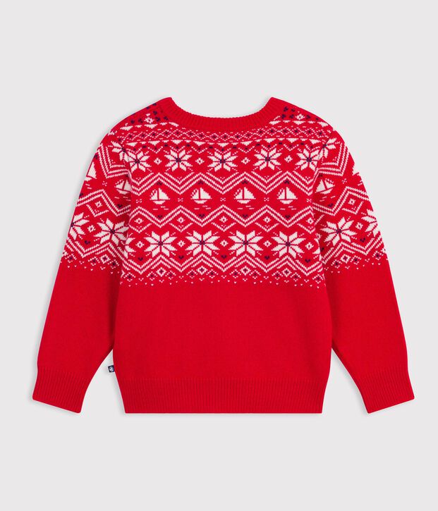 Kinder-Jacquardpullover aus Wolle und Baumwolle rot/vielfarbig
