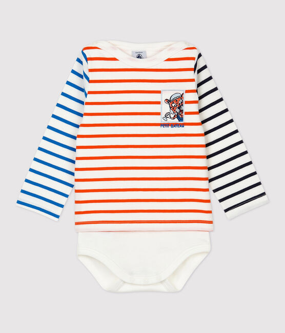 Baby-Matrosenbody aus Baumwolle. weiss MARSHMALLOW/ CAROTTE