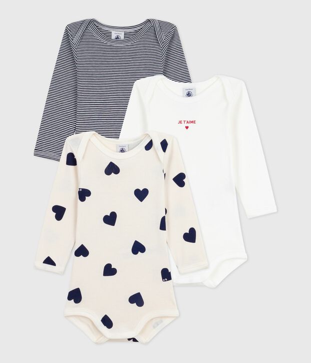 Set lang&auml;rmeliger Baby-Bodys aus Baumwolle mit Herzmotiv vielfarbig