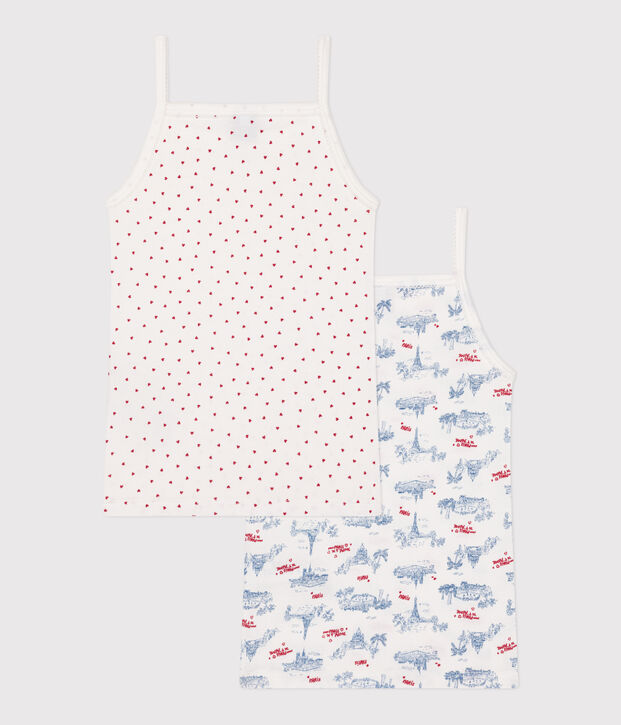 2er-Set Kinder-Unterhemden mit schmalen Tr&auml;gern aus Baumwolle Paris-Motiv vielfarbig