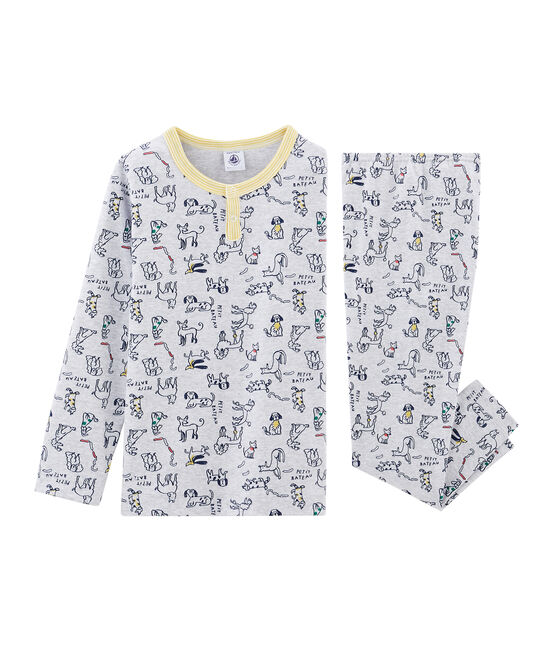 Rippstrick-Pyjama grau POUSSIERE/weiss MULTICO