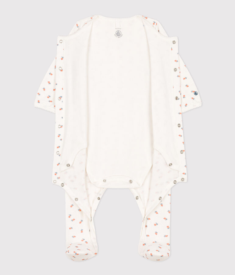 Baby-Bodyjama aus Doppeljersey mit Blumen weiss/vielfarbig