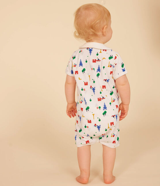 Baby-Kurzoverall aus Baumwolle weiss MARSHMALLOW/weiss MULTICO
