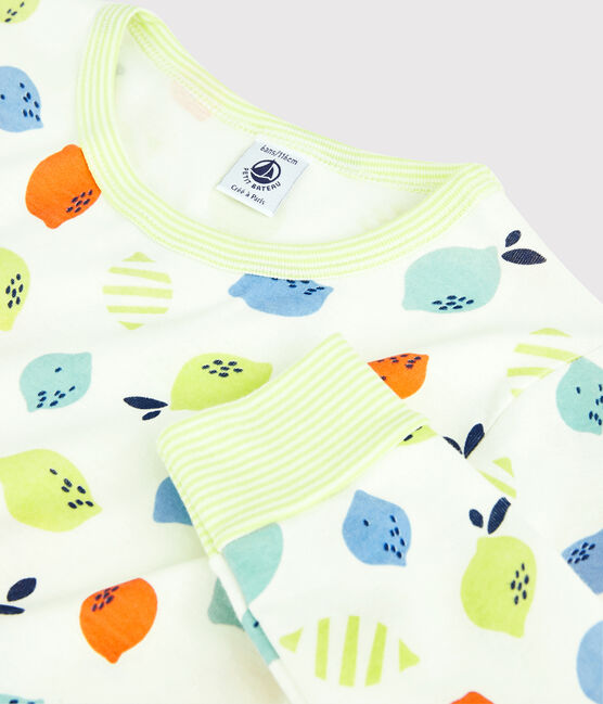 Kinderpyjama aus Bio-Baumwolle mit Zitronenmotiv weiss MARSHMALLOW/weiss MULTICO