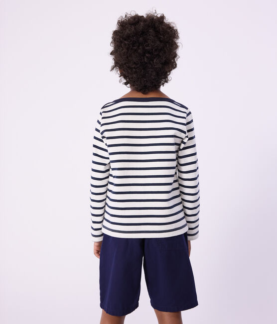 Kinder-Matrosenshirt aus Bio-Baumwolle weiss MARSHMALLOW/blau SMOKING