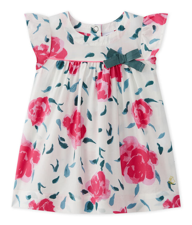 Bedrucktes Baby-M&auml;dchen-Kleid mit Schmetterlings&auml;rmeln weiss/vielfarbig
