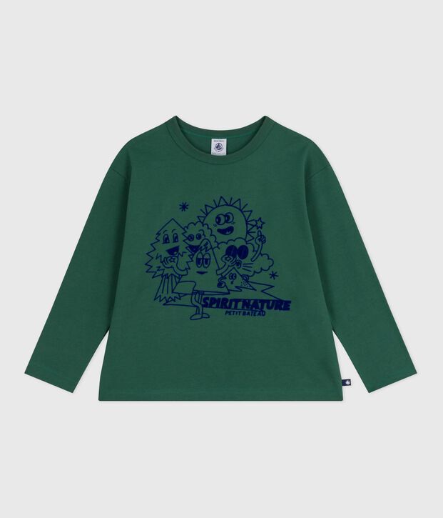 Lang&auml;rmeliges Kinder-T-Shirt aus bedruckter Baumwolle gr&uuml;n