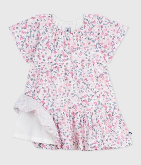 Kurzärmeliges Kinder-Kleid aus bedruckter Baumwolle weiss MARSHMALLOW/weiss MULTICO