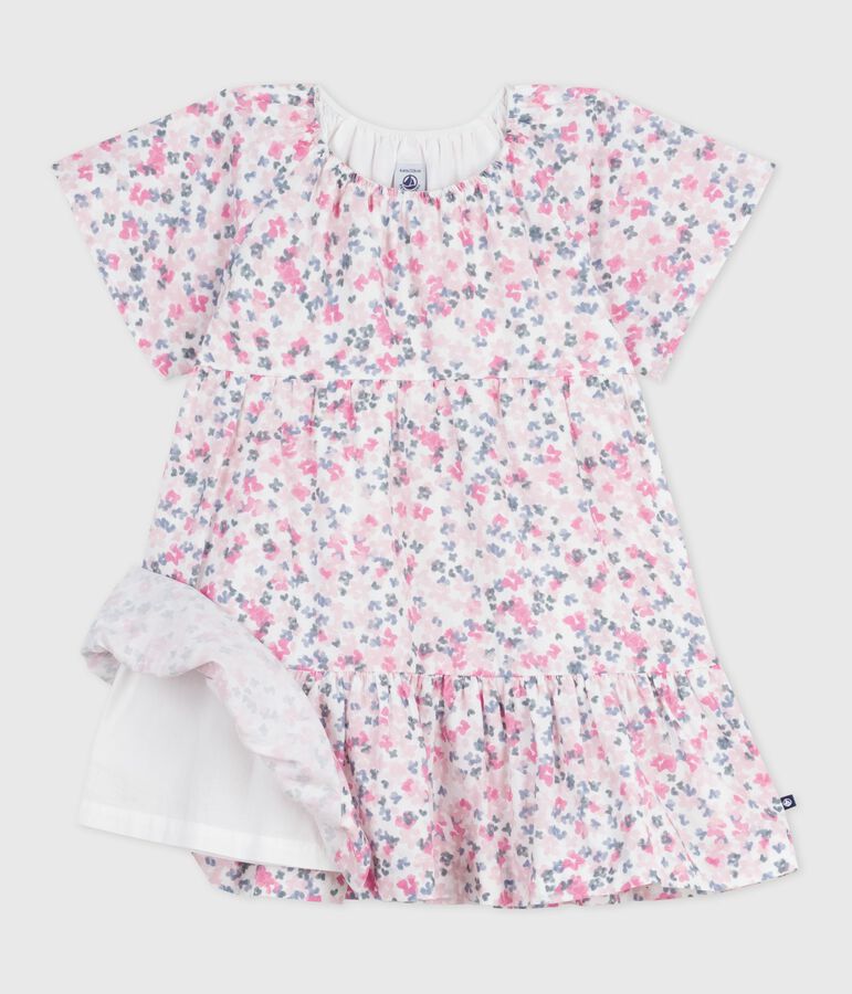 Kurz&auml;rmeliges Kinder-Kleid aus bedruckter Baumwolle weiss/vielfarbig