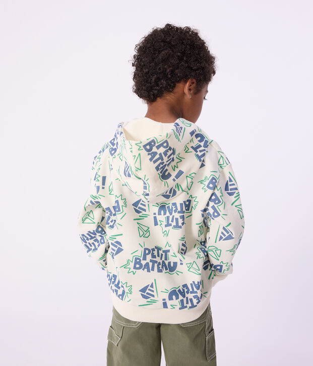 Kinder-Kapuzensweatshirt aus gemusterter Baumwolle naturfarben/vielfarbig