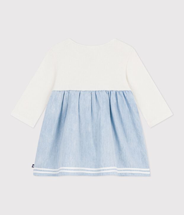 Lang&auml;rmeliges Baby-Kleid aus zwei Stoffen, Baumwolle und Chambray naturfarben/vielfarbig