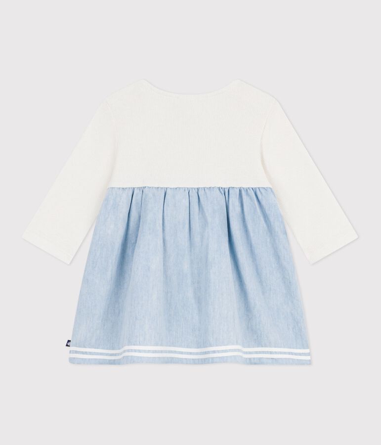 Lang&auml;rmeliges Baby-Kleid aus zwei Stoffen, Baumwolle und Chambray naturfarben/vielfarbig