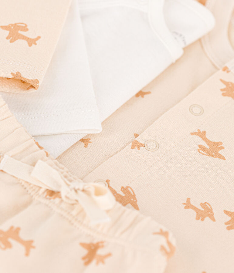 Baby-Set aus bedrucktem Molton naturfarben/beige