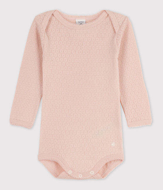 Langärmeliger Baby-Body aus Ajour-Strick rosa SALINE