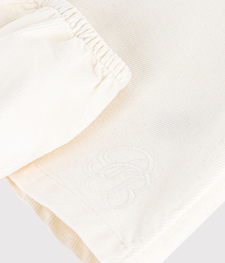 Baby-Festtagskleid aus besticktem Fein-Cord mit dazu passendem Bloomer naturfarben