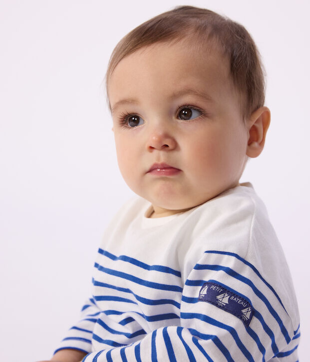 Lang&auml;rmeliges Baby-Streifenshirt Marini&egrave;re aus Baumwolle weiss/blau