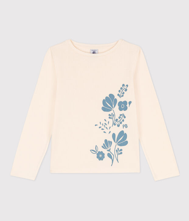 Lang&auml;rmeliges Kinder-T-Shirt aus Baumwolle f&uuml;r M&auml;dchen und  Jungen naturfarben/blau