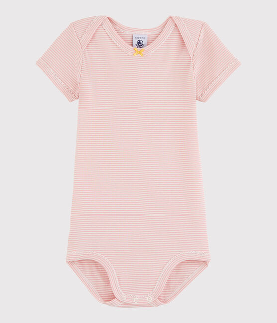 Kurzärmeliger Baby-Body Mädchen rosa CHARME/weiss MARSHMALLOW