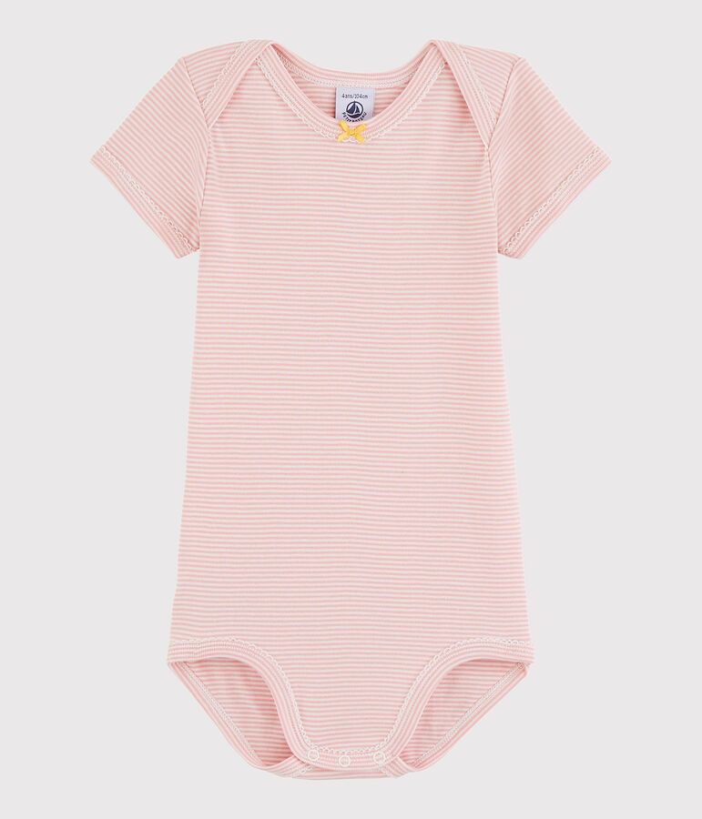 Kurz&auml;rmeliger Baby-Body M&auml;dchen rosa/weiss