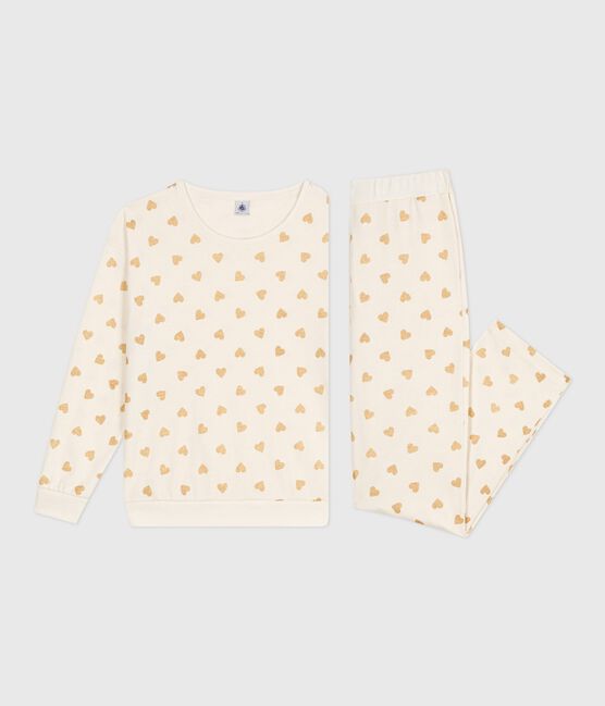 Damen-Pyjama aus Baumwolle mit goldfarbenen Herzen MILK/ DORE