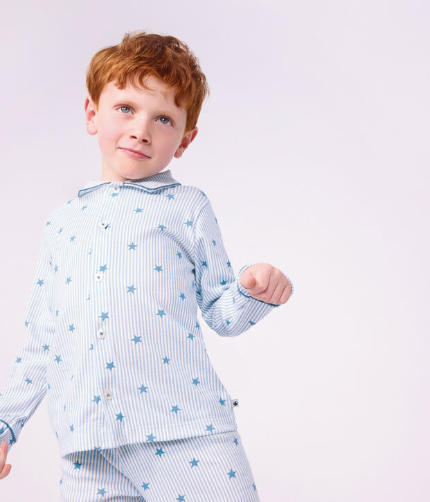 Gekn&ouml;pfter Kinder-Pyjama aus Baumwolle mit Sternmotiv weiss/vielfarbig