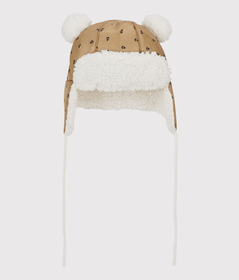 Wasserdichte Baby-Fellm&uuml;tze. beige JERRYCAN/blau SMOKING