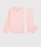 Kinderpyjama aus Rippstrick mit Ringelmuster für Mädchen rosa GRETEL/weiss MARSHMALLOW
