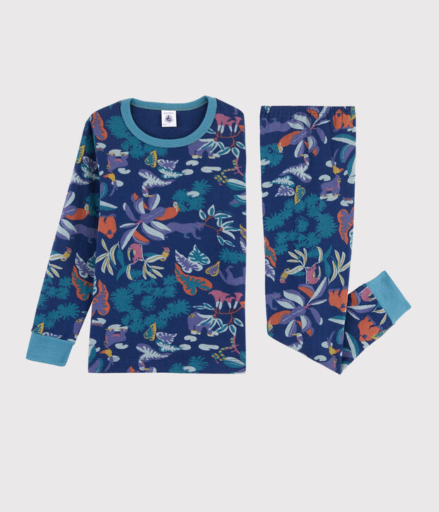 Kinderpyjama aus Doppeljersey mit Dschungelaufdruck f&uuml;r Jungen blau/vielfarbig