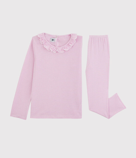 Kinderpyjama aus Baumwolle/Lyocell mit Streifen für Mädchen rosa BOHEME/weiss MARSHMALLOW