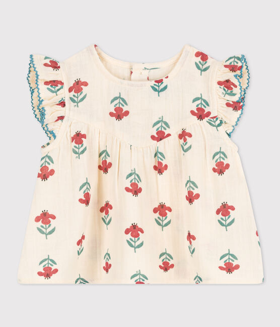 Kurzärmelige bedruckte Babybluse aus Musselin-Stoff weiss AVALANCHE/ MULTICO
