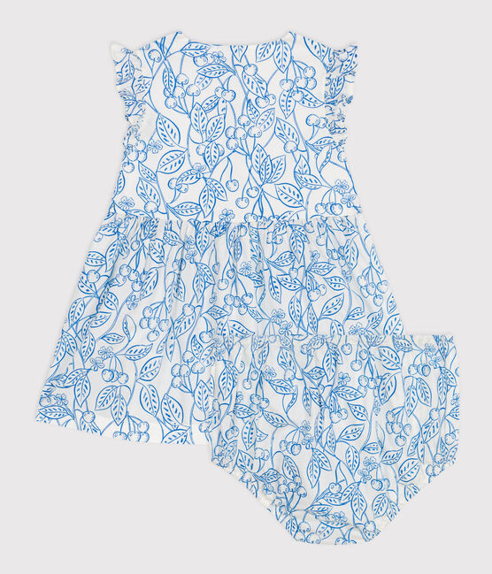 Baby-Kleid und Bloomer aus Baumwolle mit blauem Kirschmuster blau MARSHMALLOW/ PORCELANA