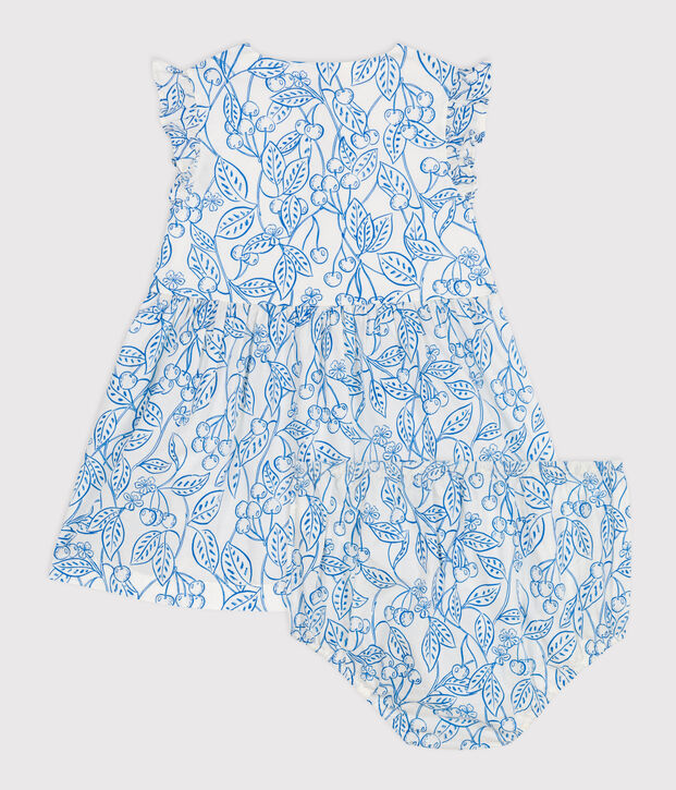 Baby-Kleid und Bloomer aus Baumwolle mit blauem Kirschmuster blau/blau